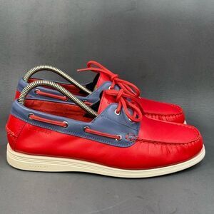 COLE HAAN MEN'S CORNEL 2 EYE RED LEATHER BOAT SHOES size 8